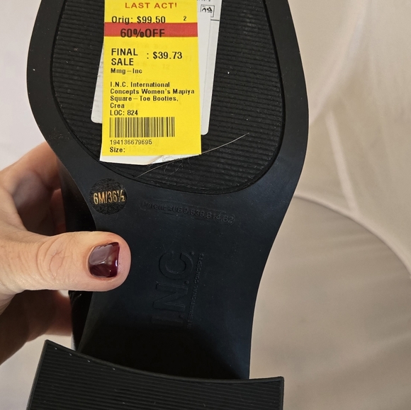 INC International Concepts Glossy Black Ankle Boots - Picture 3 of 7